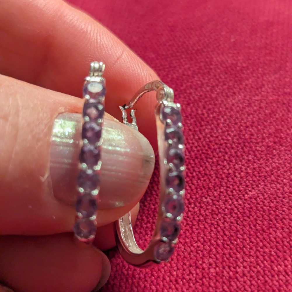 Elegant Sterling Silver and Purple Hoop Earrings